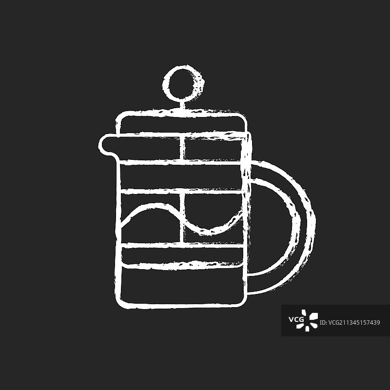 深色背景上的法式滤压壶白色粉笔图标图片素材