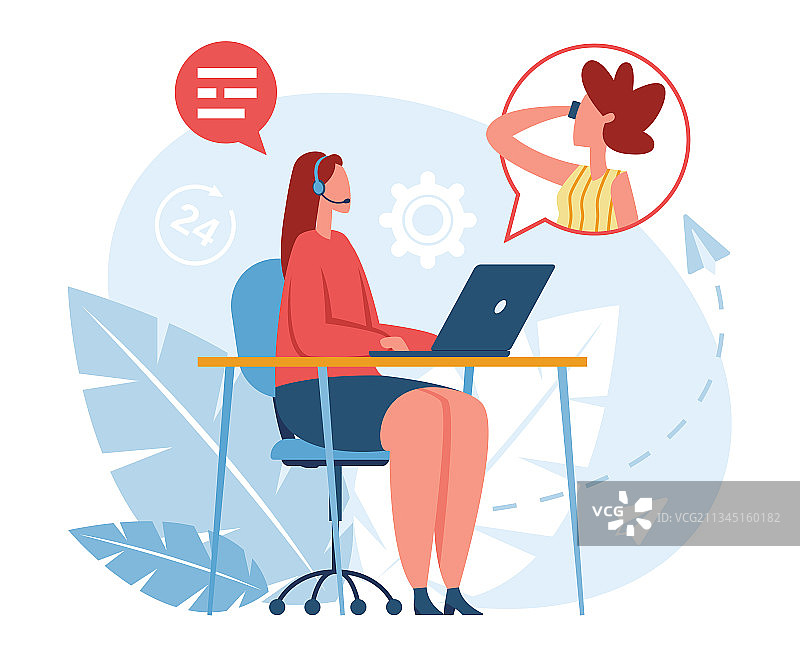 戴着耳机的热线客服呼叫中心工作人员图片素材