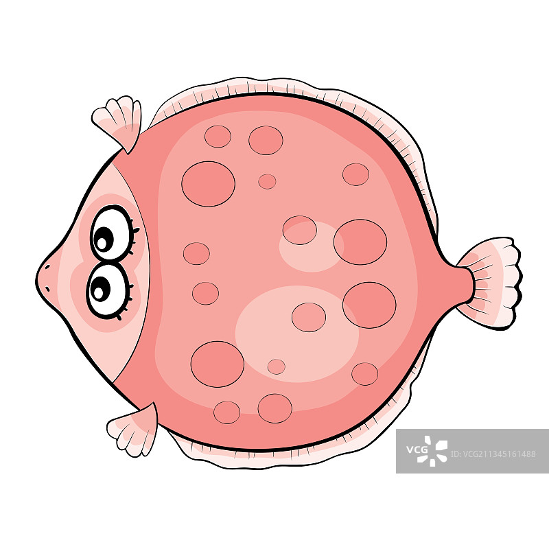 可爱的比目鱼角色在粉红色的卡通图片素材