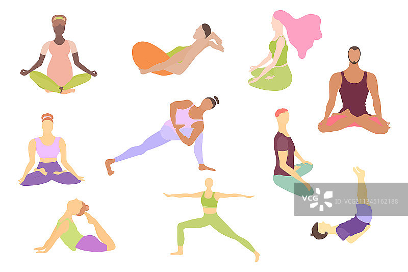 男女儿童瑜伽体式合集图片素材