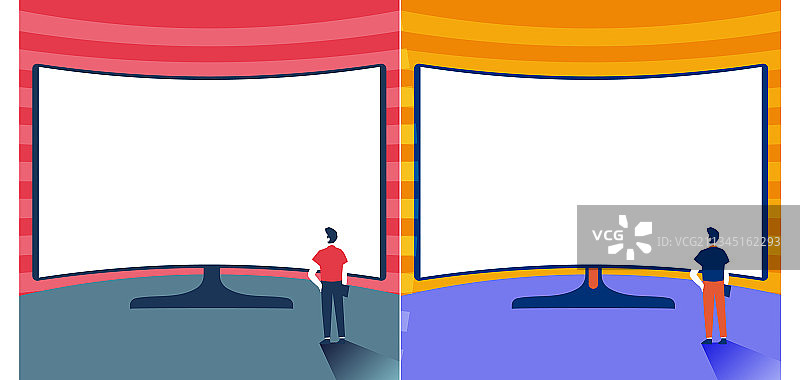 男人站在巨大的显示屏前图片素材