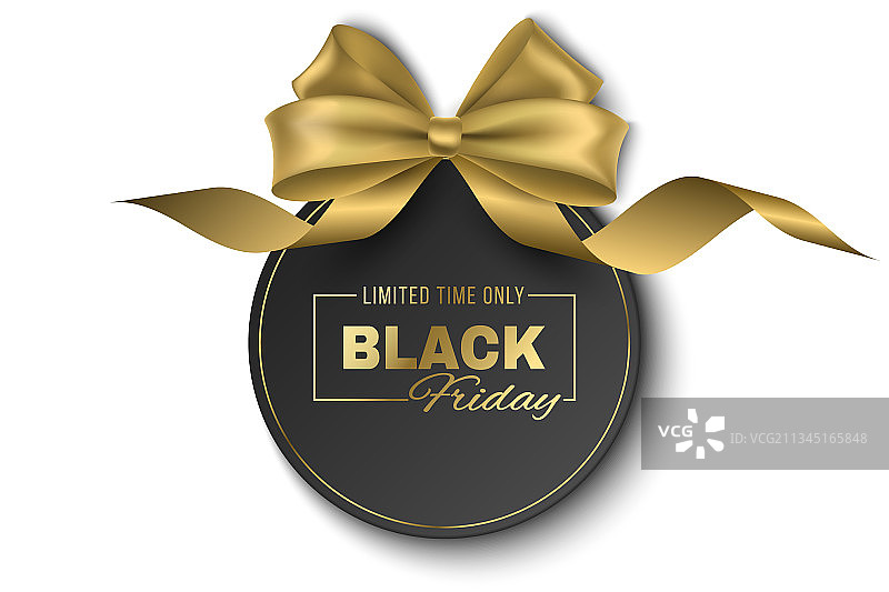 带标签的金色蝴蝶结和卷曲丝带图片素材