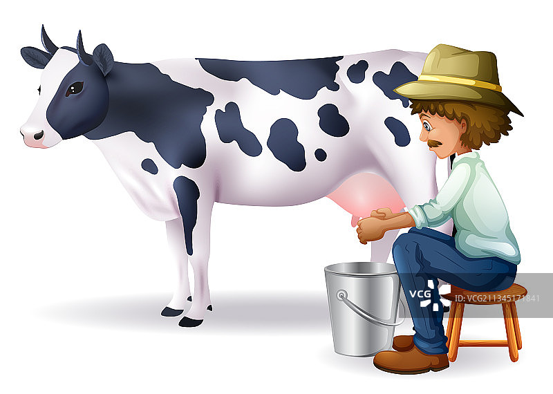 黑白奶牛与农民图片素材