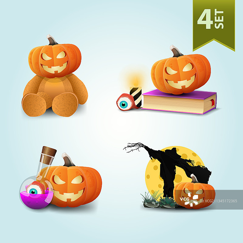 白色背景上的一系列万圣节图标图片素材