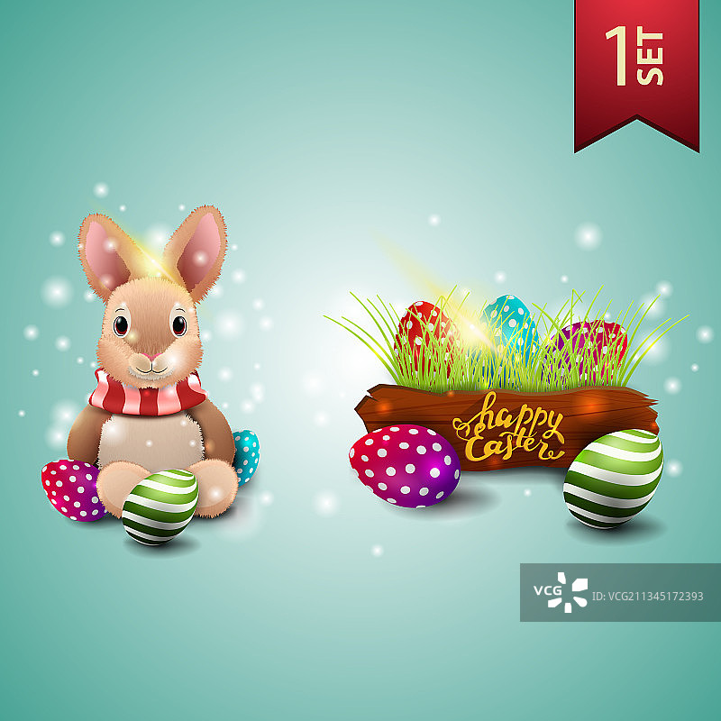 复活节兔子和彩蛋图标套装图片素材