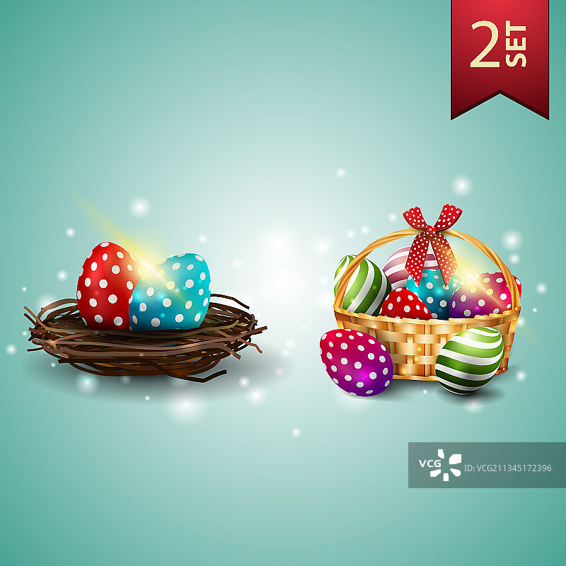 复活节图标与鸟巢中的复活节彩蛋图片素材
