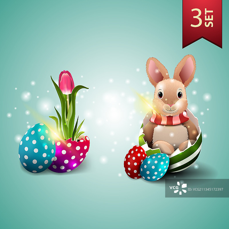 复活节图标：从复活节彩蛋中生长的郁金香图片素材