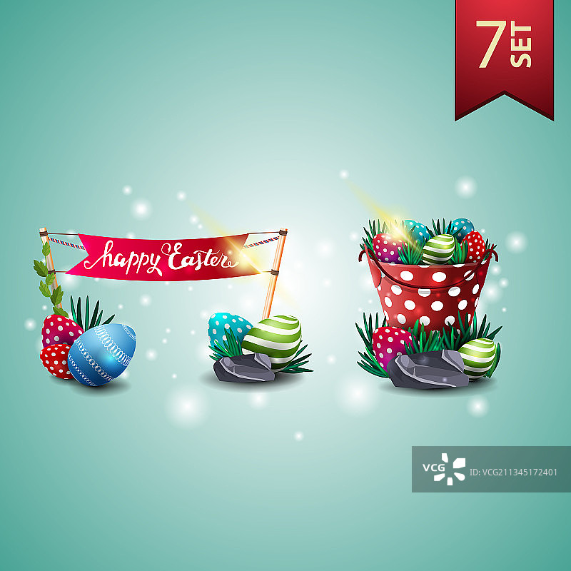 复活节图标、复活节彩蛋和旗帜图片素材