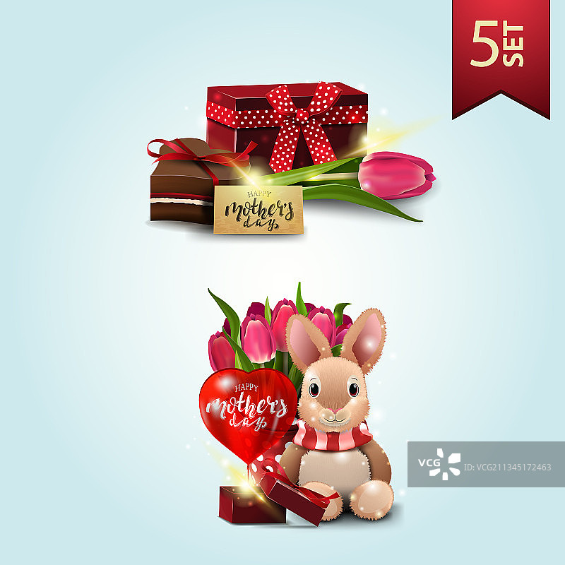 母亲节郁金香糖果礼物图标合集图片素材