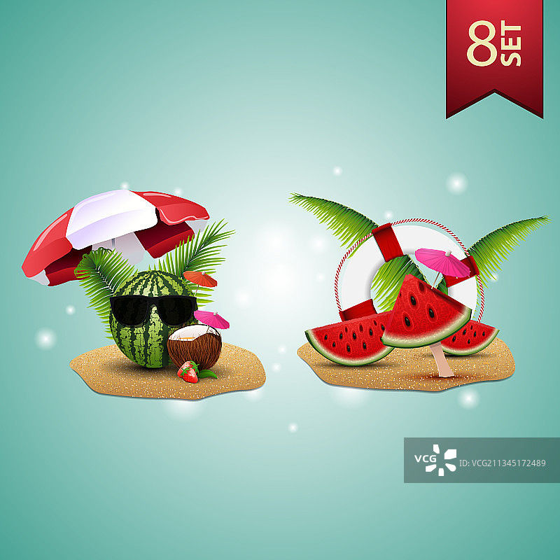 夏季3D图标：戴眼镜的西瓜图片素材