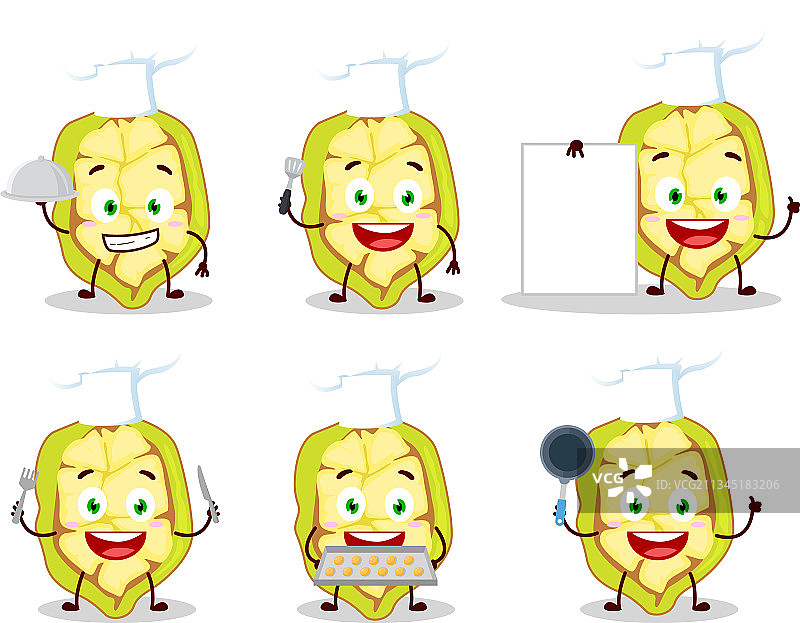 卡通可可果切片与各种厨师表情图片素材