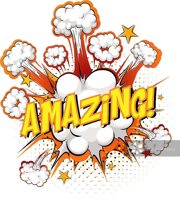 漫画云爆炸背景上的“惊人”字样图片素材