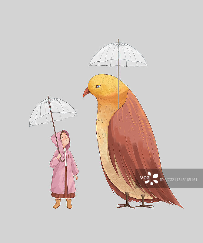 打雨伞的女孩和鸟图片素材