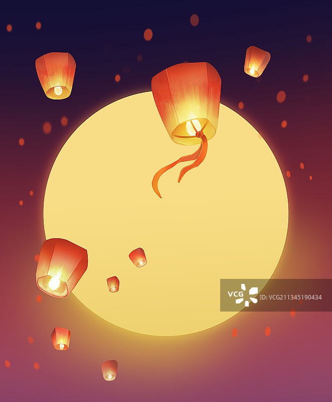 月亮和孔明灯图片素材