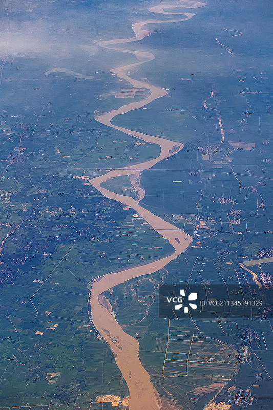 高空航拍黄河九曲十八弯河南郑州开封和新乡段图片素材