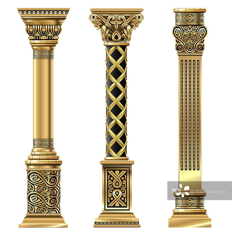 东方风格金色装饰柱组合图片素材