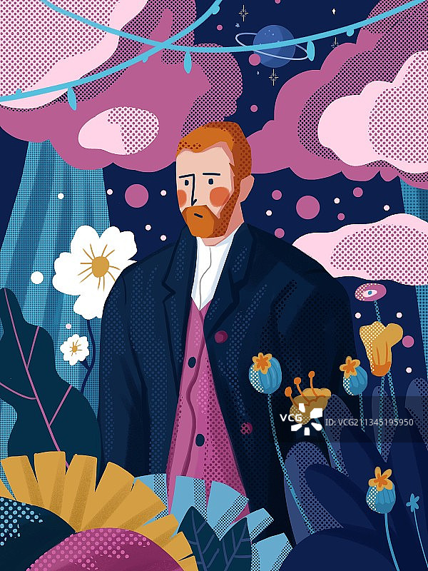 世界名画转插画——梵高自画像图片素材