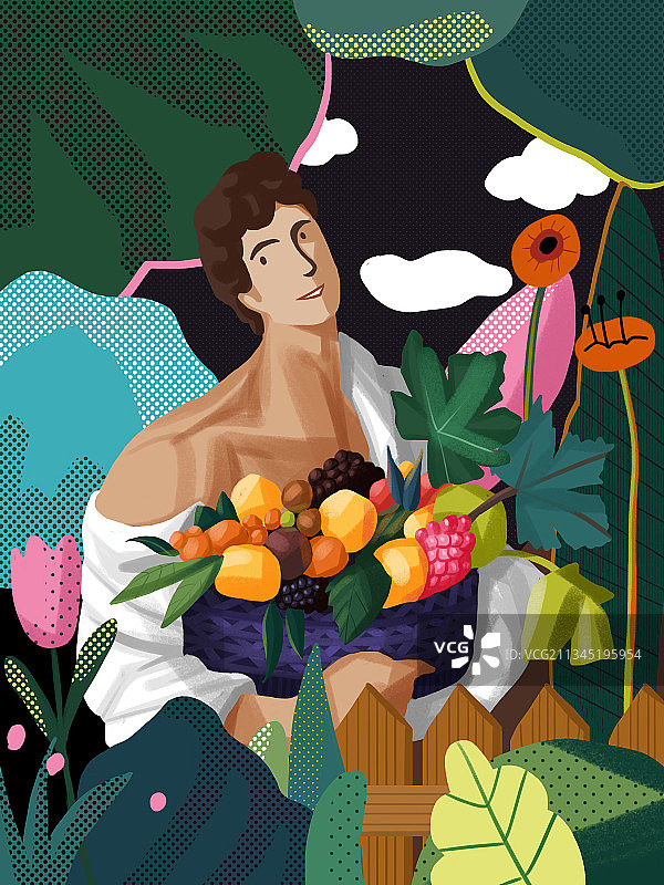世界名画转插画——捧果篮的男子图片素材