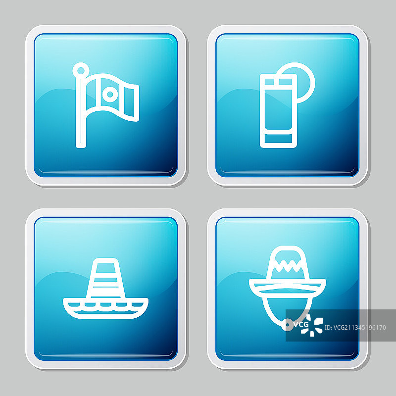 墨西哥国旗龙舌兰酒柠檬酒杯线性图标图片素材