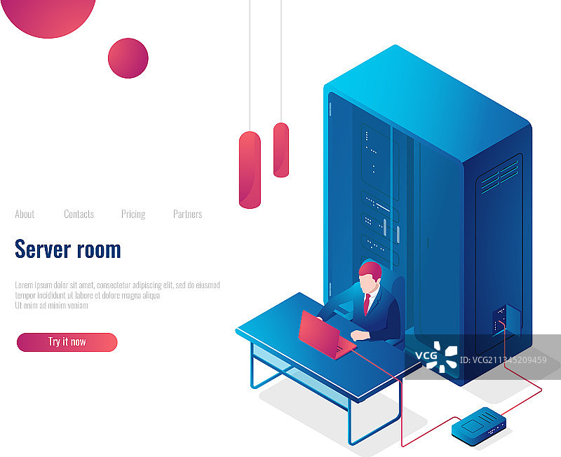 服务器机房网络2.5D图标登录页图片素材