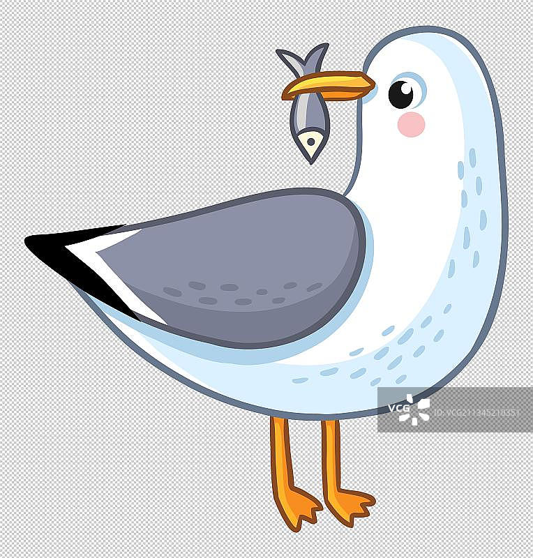 叼着小鱼的卡通插画图片素材