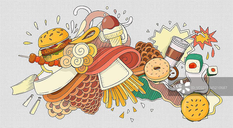 手绘卡通各类美食合集图片素材