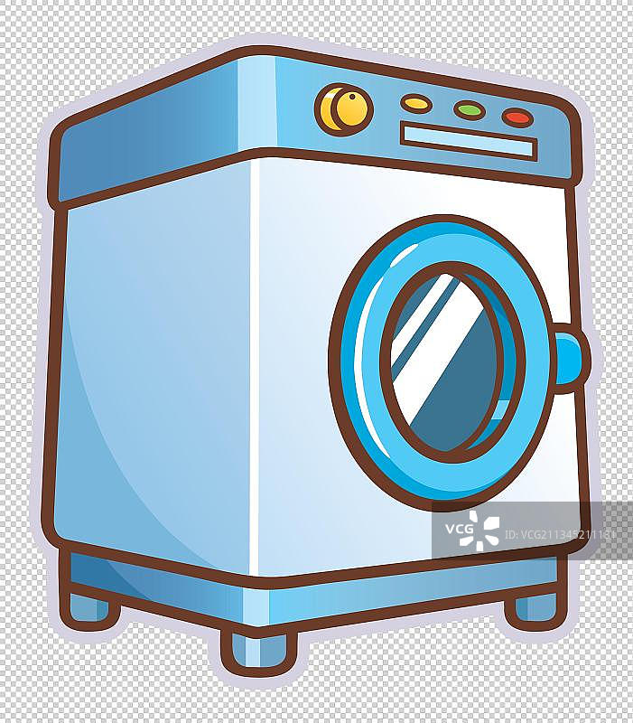 蓝色滚筒洗衣机插画图片素材