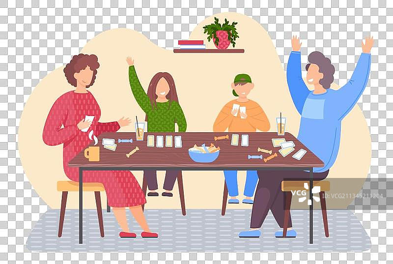 玩牌的一家人插画图片素材