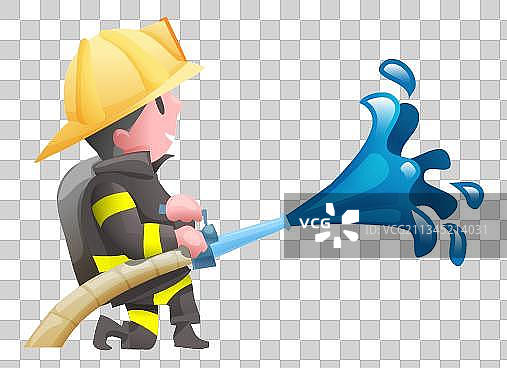 消防员拿着消防水枪水带图片素材