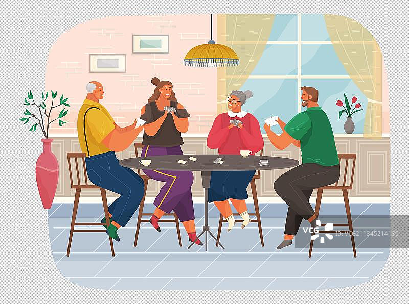 家庭聚会打牌卡通高清png免抠元素图片素材