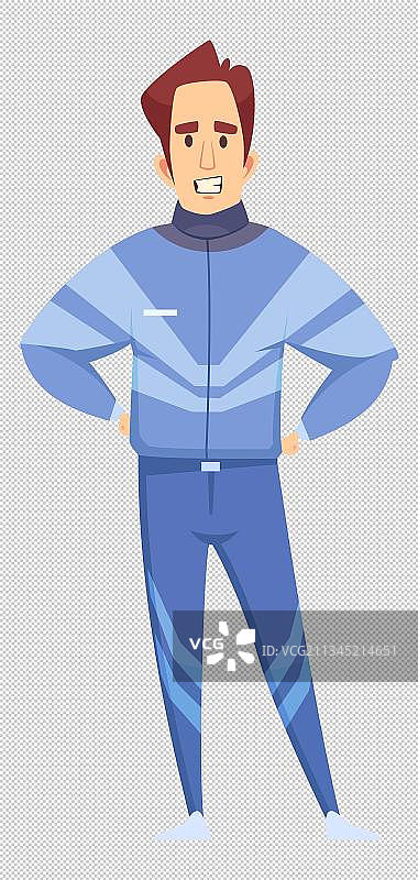 穿蓝色赛车服的男生手绘图片素材