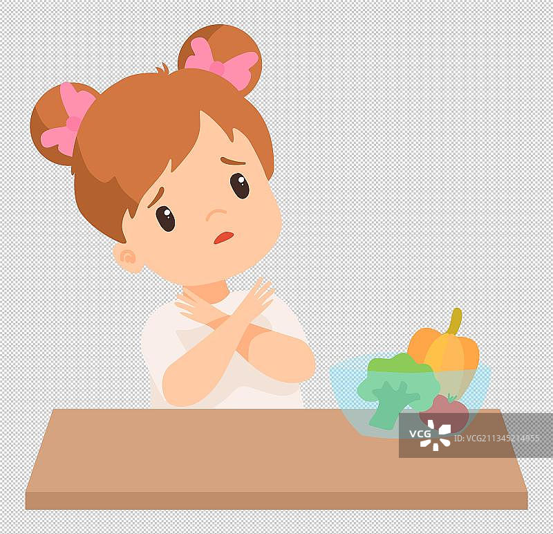不吃蔬菜的女孩卡通高清png免抠元素图片素材