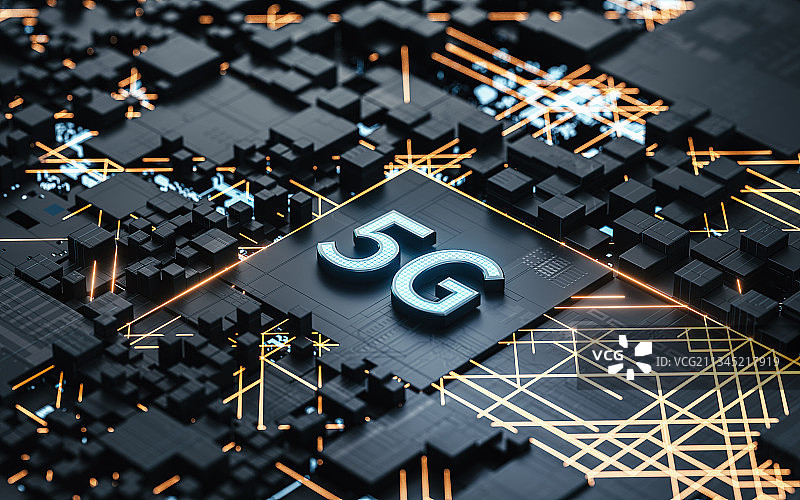 5G与科技芯片背景 3D渲染图片素材