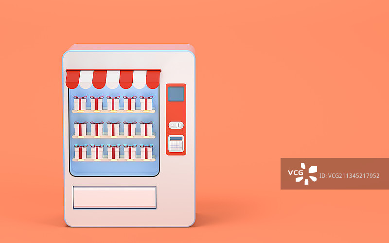 自动售卖机里的礼物 3D渲染图片素材