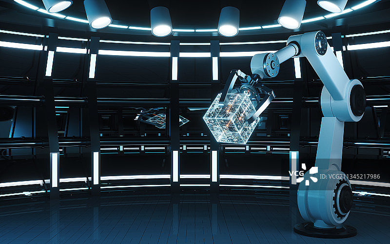 机械臂与智能制造概念 3D渲染图片素材