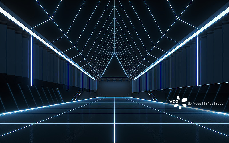 黑暗科技感空房间背景 3D渲染图片素材