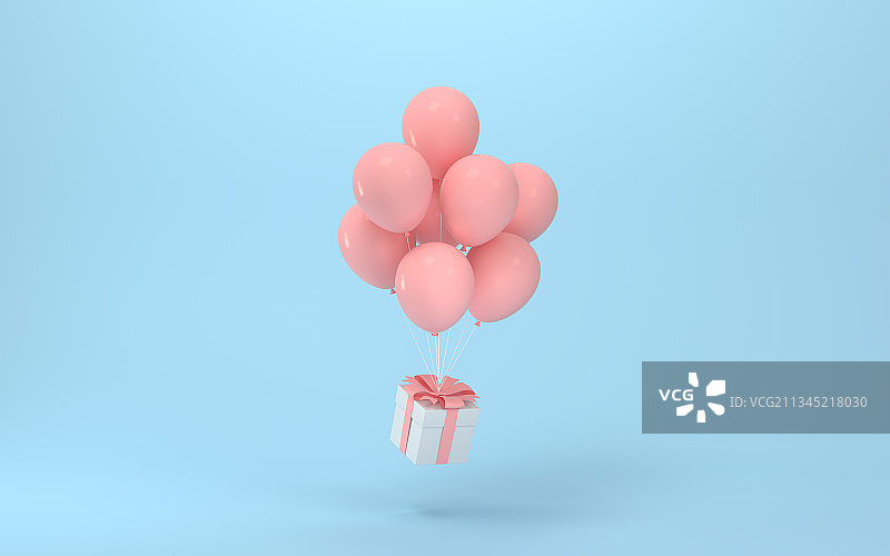 气球吊起的礼物 3D渲染图片素材