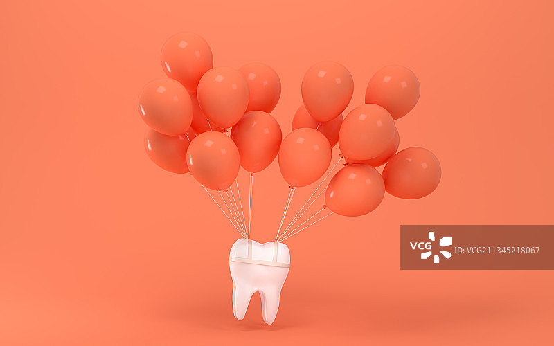 气球悬挂的牙齿 3D渲染图片素材
