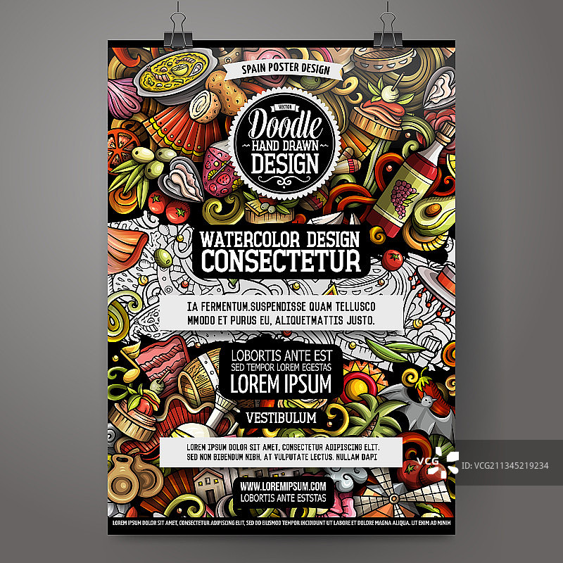 卡通涂鸦西班牙海报模板图片素材