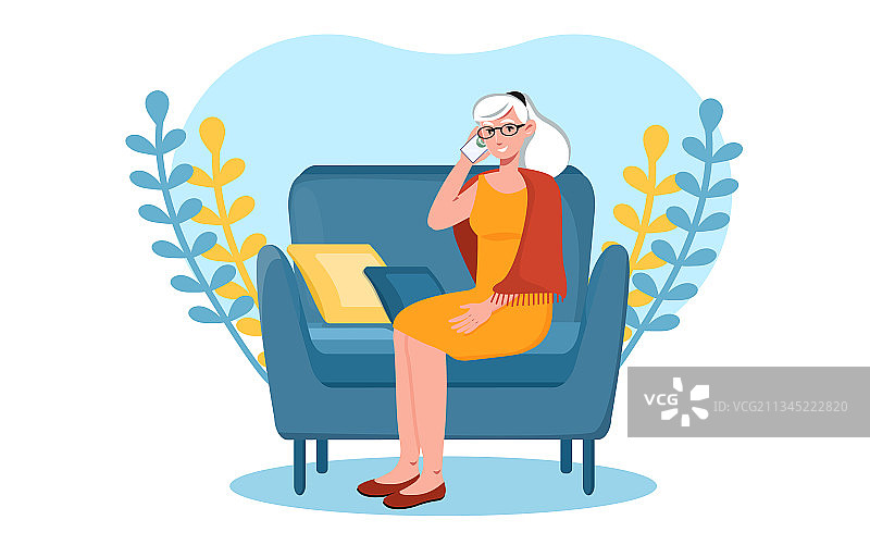 正在打电话的灰色老年妇女图片素材