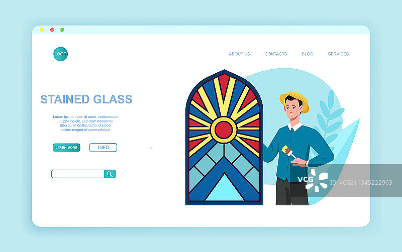 拱形窗边的年轻人物绘画图片素材