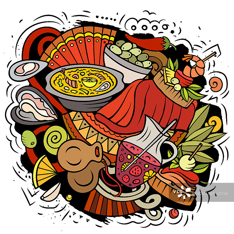 手绘西班牙卡通涂鸦图片素材