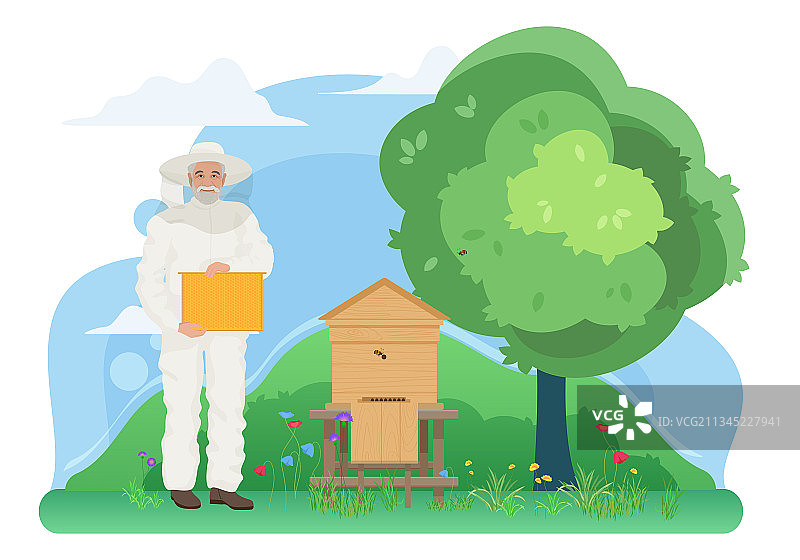 乡村养蜂蜂房农场的养蜂工作图片素材