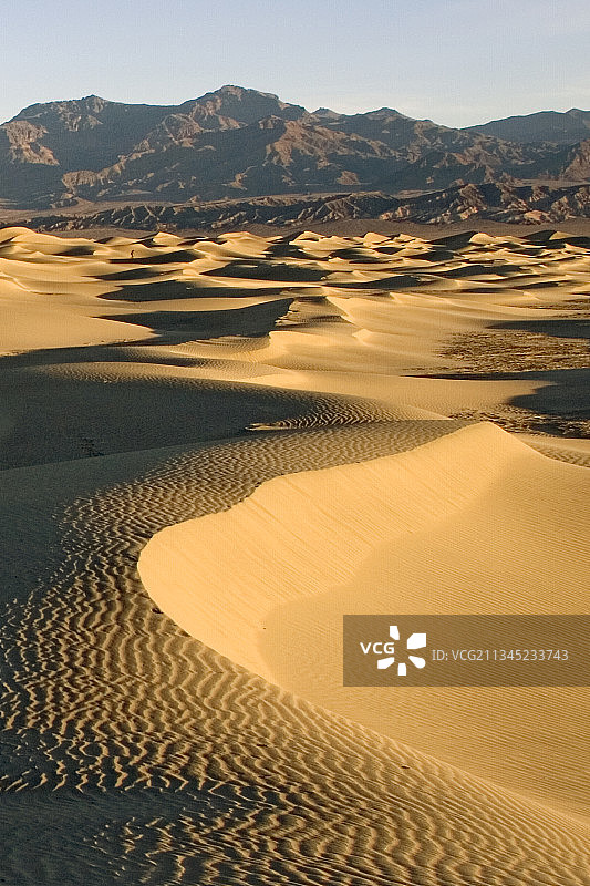 日出时分的沙丘，背景是葬礼山图片素材