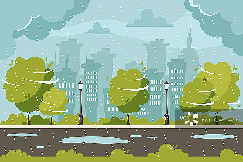 雨天大风中的城市背景图片素材