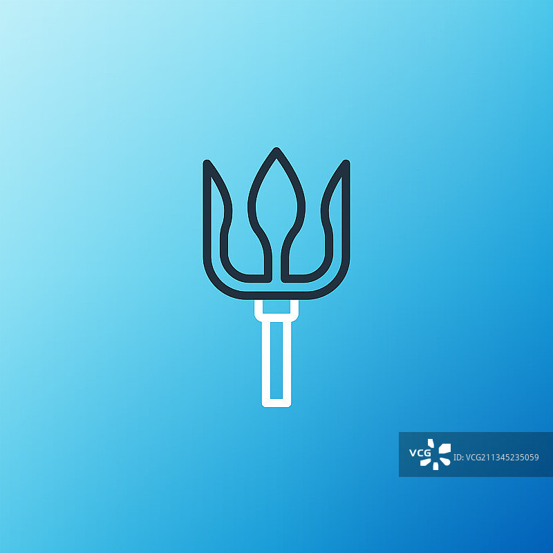 蓝色背景上的海王星三叉戟线性图标图片素材