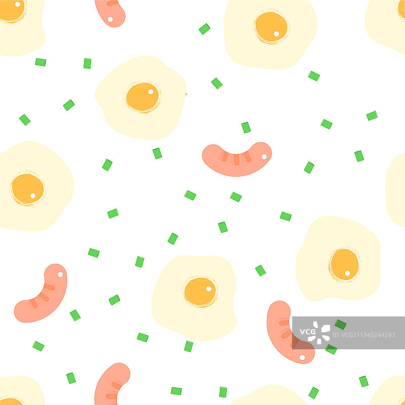 四方连续无缝对接平铺插画面料背景鸡蛋香肠插画图片素材