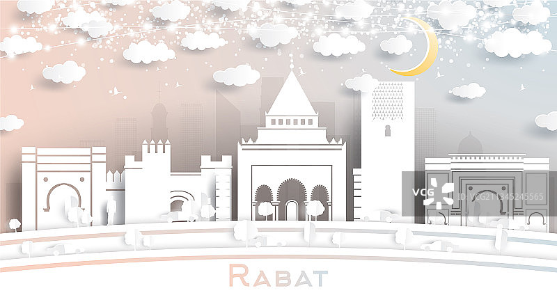 摩洛哥拉巴特城市天际线剪纸风格图片素材