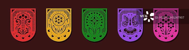 墨西哥节日剪纸花环装饰图片素材