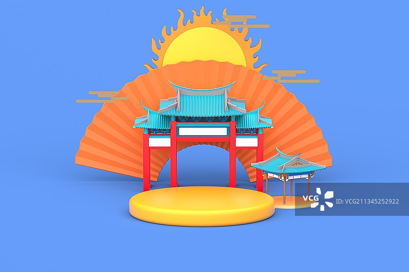 3d渲染中国风展示台场景图片素材